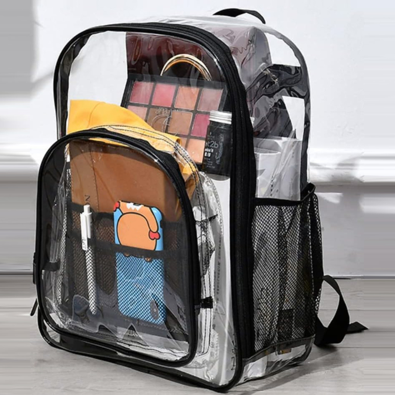 Mochila impermeável transparente de grande capacidade, bolsa de escola plástica para meninas, sólido claro, moda masculina