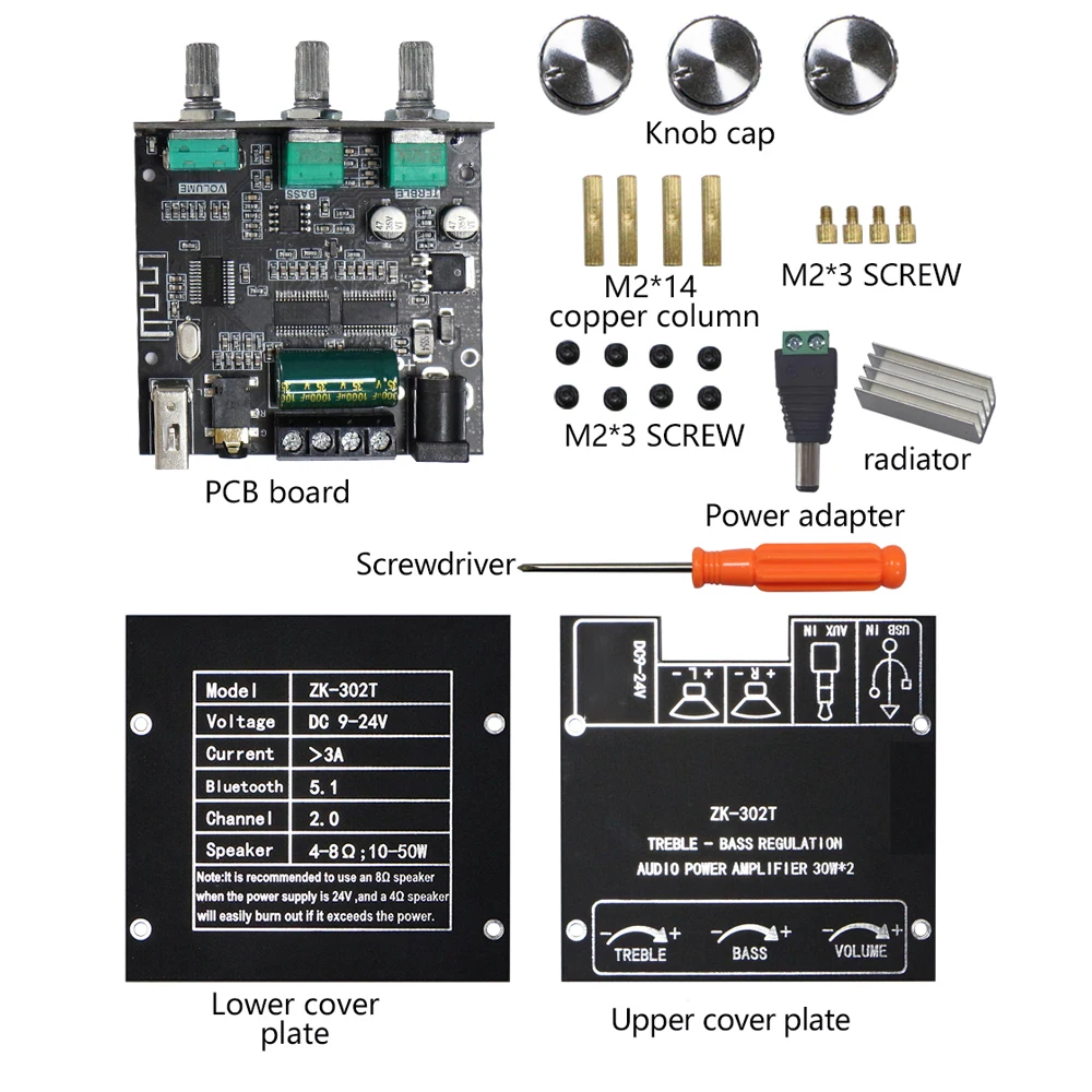 Zk-302t BL Digitale Eindversterker Board Module 2.0 Stereo Dual Channel 30w + 30w Met Hoge En Lage Toon