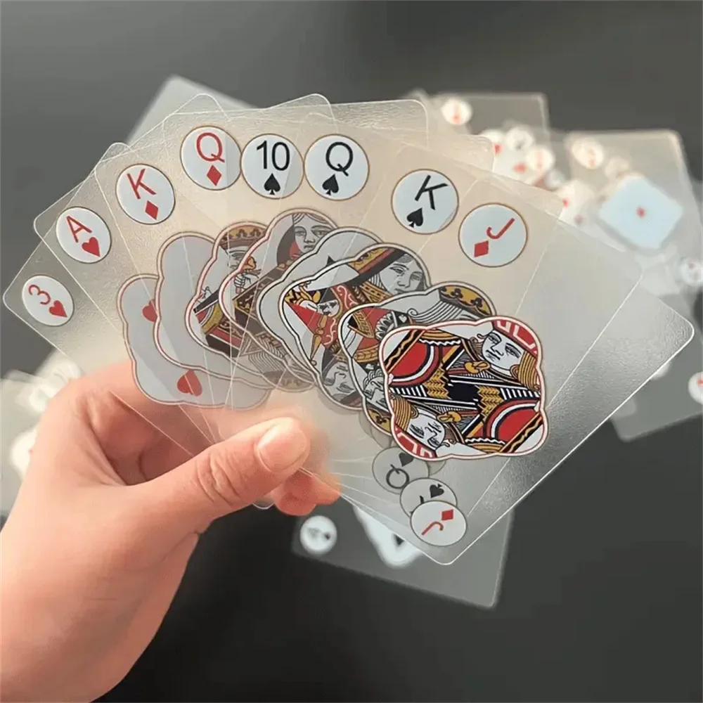 Cartas de jogo de plástico transparente à prova d'água, 2 conjuntos de pôquer de pvc criativo e durável para jogo de tabuleiro e acesso de jogos de cartas clássicos