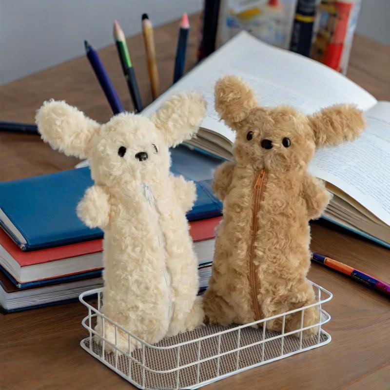 Estuche para lápices para cachorros, papelería escolar de felpa suave y bonita, estuche para lápices de gran capacidad, papelería para estudiantes
