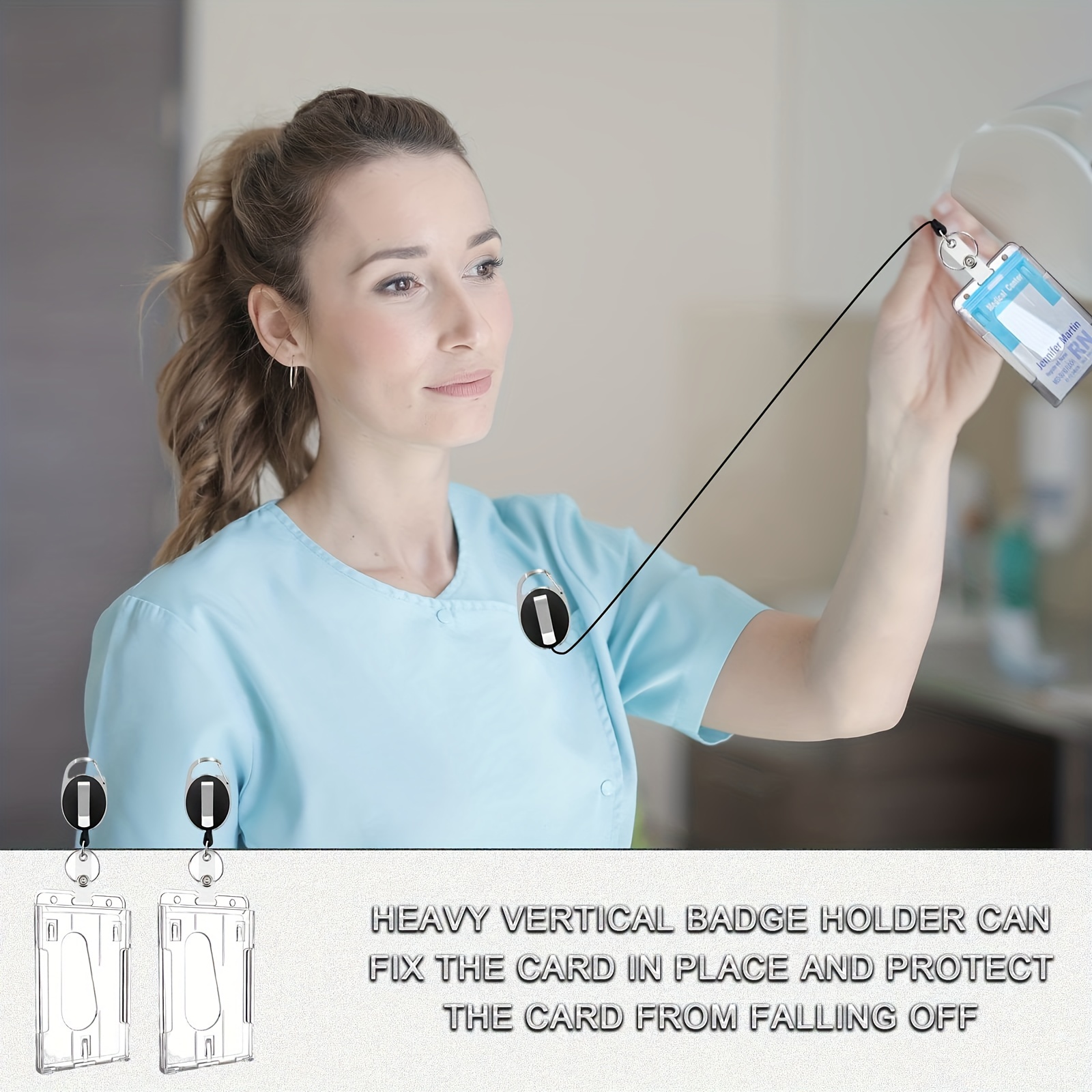 2pcs Heavy-Duty Badge Holders with Retractable Clip - Transparent, Scratch-Proof ID & Keychain Cases for Students, Bank Cards