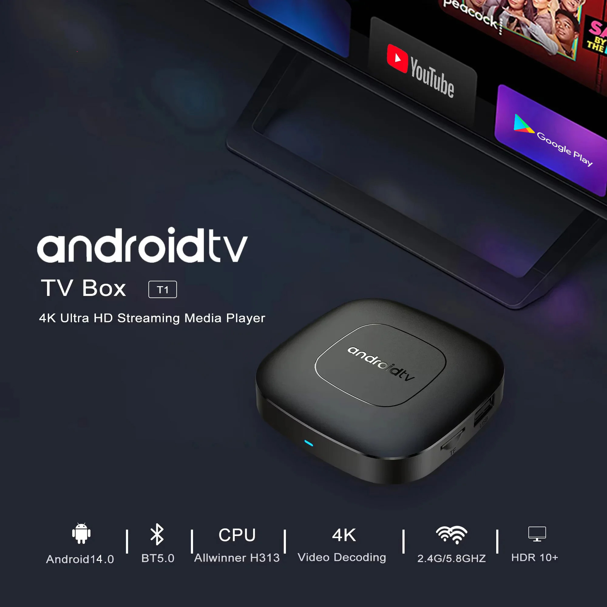 Android16 Smart Home Theatre TV Box AllwinnerH313 Asistente de Google Netflix Streaming Bluetooth reproductor multimedia 2G16G 2.4G5G Wifi T1