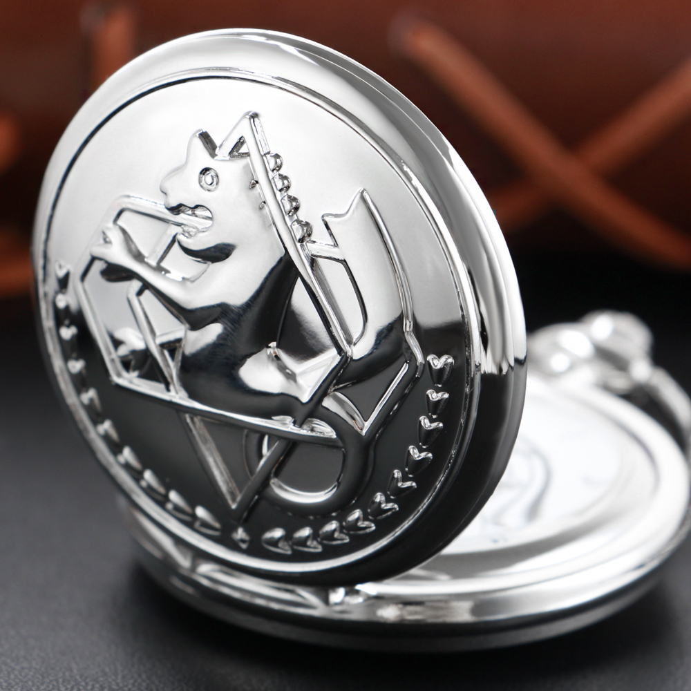 Reloj de bolsillo de cuarzo con tema de alquimia de plata lisa con cadena para hombres y mujeres, colgante Retro Steampunk, collar, reloj Cf1217