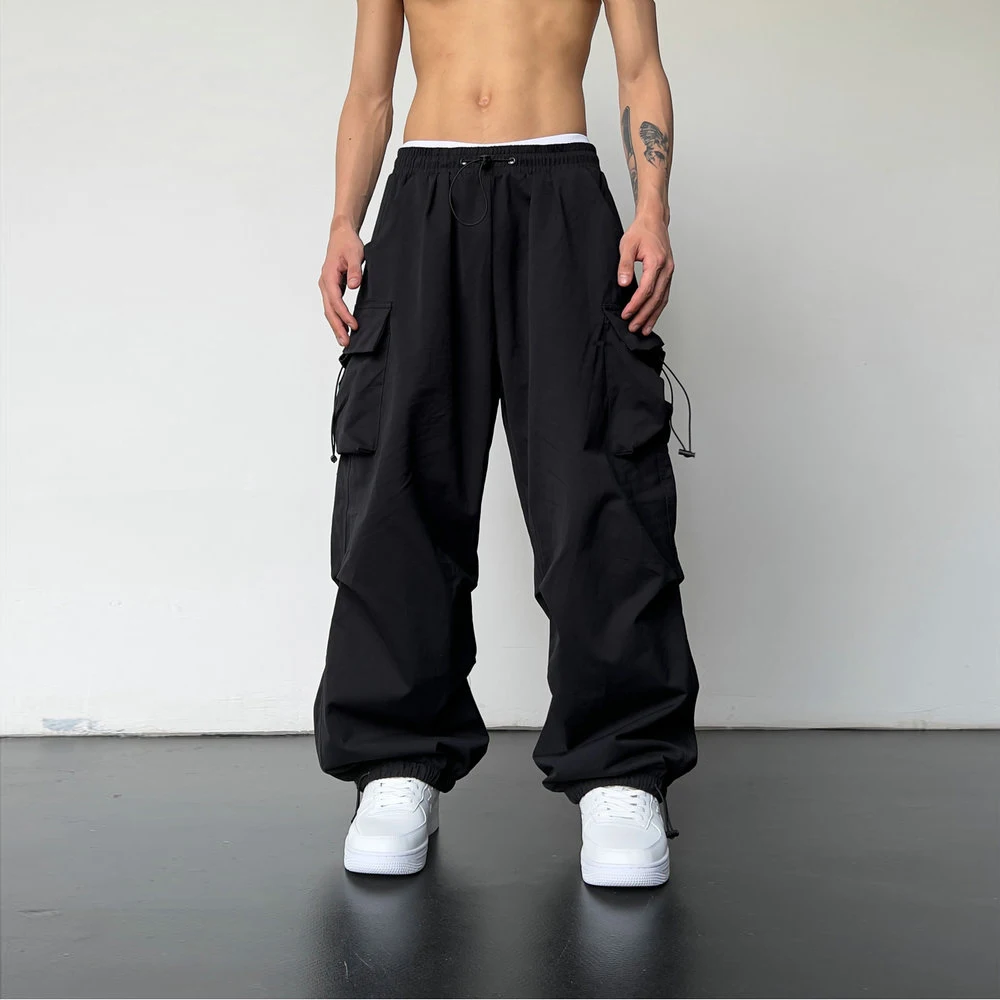 Frühling Sommer Mode Lässig Pfannen Für Männer Streetwear Einfarbig Cargo Hosen Elastische Taille Breite Bein männer Jogger
