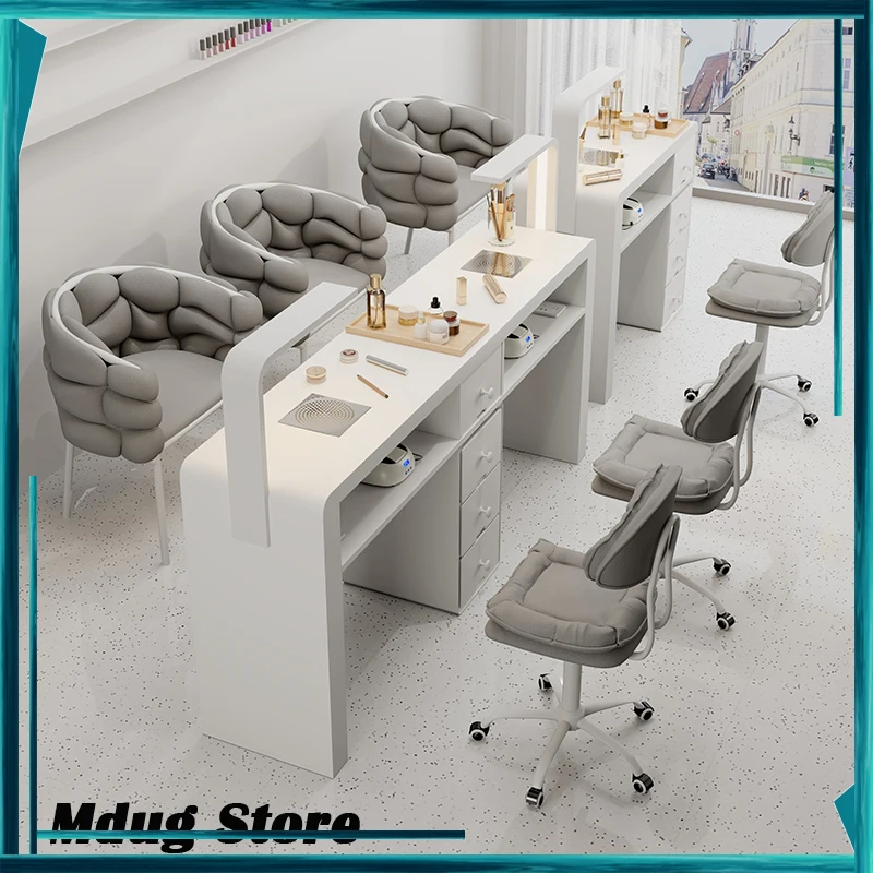 Gavetas brancas armazenamento de mesa de unhas grande coletor designer lâmpada de armazenamento de mesa de unhas mesas de manicure móveis profissionais