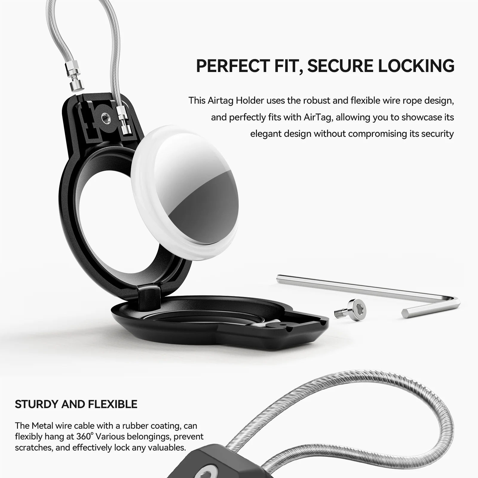 AirTag Holder For Apple Airtags Keychain Holder Case with Steel wire line and 360 Degrees Protective for Luggage Backpack Keys