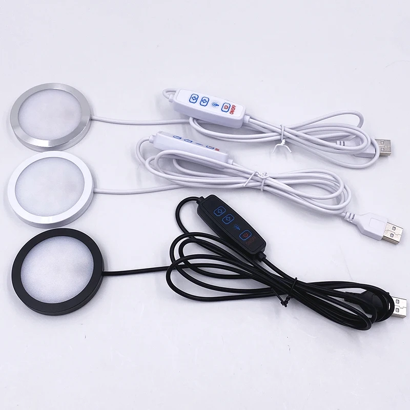 Ultrathin 8mm USB 5V 3W Dimmable Spotlight Surface Mounted Mini LED Circular Simple Ceiling Light  Exhibition Cabinet Lamp