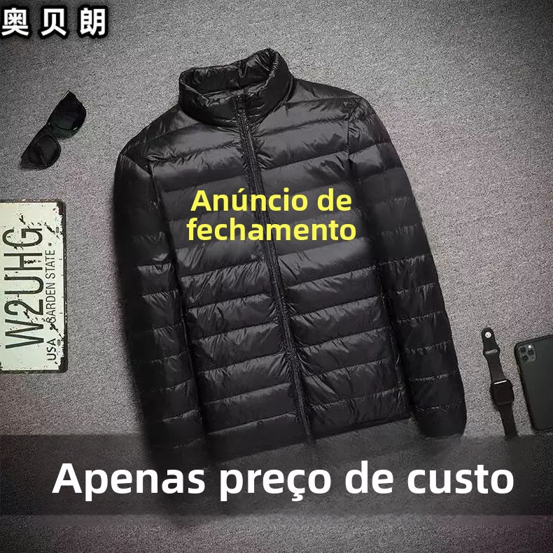 Jaqueta Curta Leve de Aodão para Homens, Casaco de Inverno com Enchimento de Plumas, Tamanho ande, Ajuste Slim, Lançament...