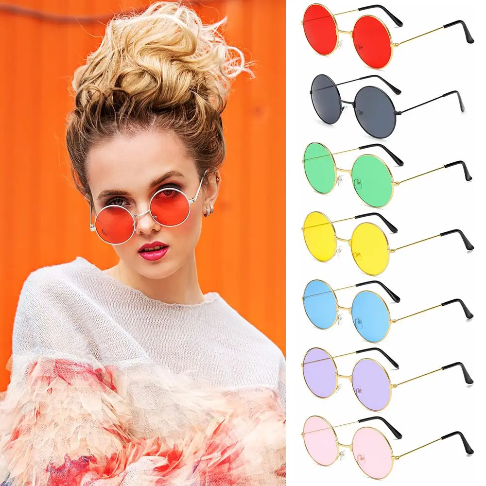 Gafas de sol redondas para hombre y mujer, lentes de sol con protección UV, estilo Retro, Punk, Disco, fiesta, Círculo de Metal