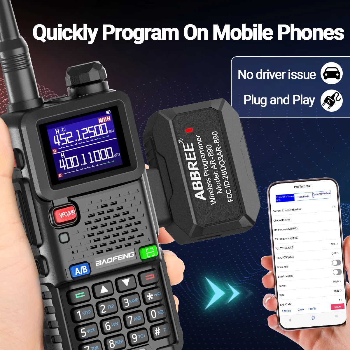 Programador sem fio bluetooth plug & play programação de aplicativo de telefone para baofeng walkie talkie UV-5R BF-888S UV-21 pro quansheng UV-K5