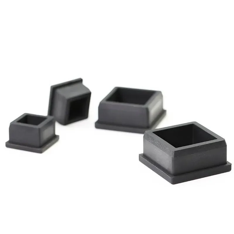 Black Square With Hole Silicone Rubber End Cap T-Plug Steel Pipe Plug Hole Stoppers Dustproof High temperature resistance