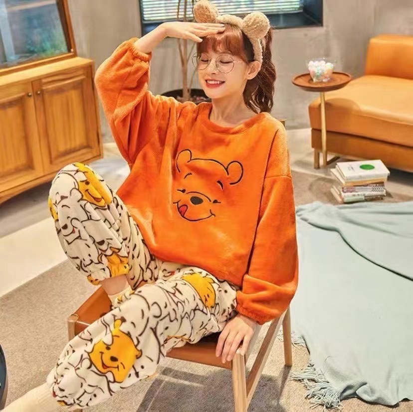 Pijamas de Pato Donald, pijamas de franela gruesos de invierno, conjunto de ropa para el hogar cómoda y cálida informal suave con dibujos animados