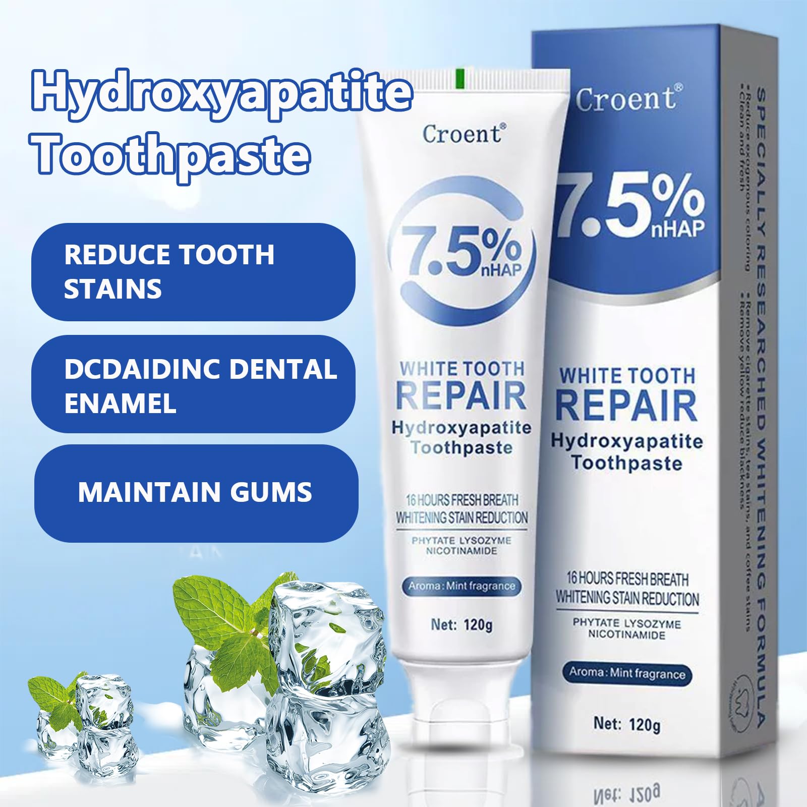 100g/120g Hydroxyapatite Zahnpasta Zahnstärkung Erfrischender Atem Aufhellung Zahnpasta Intensive Fleckenentfernung Zahnpasta