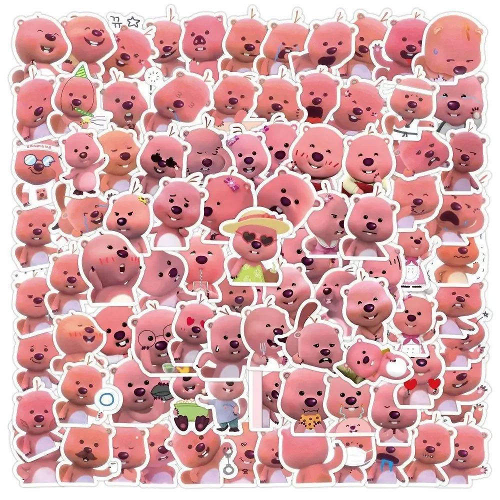 120PCS Korean Loopy Stickers Little Beaver Cute Cartoon Expression Pack Sticker for Laptop Refrigerator Desktop Skateboard Decor