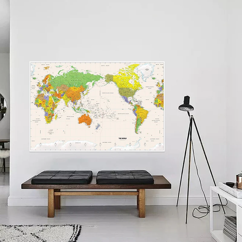 150x100cm The World Map Retro Wall Art Poster Non-woven Canvas Painting Home Decoration School Study, Office Supplies