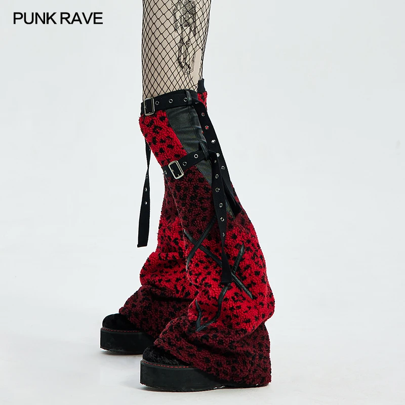 Punk Rave Dames Punk Been Mouw Mode Luipaard Geweven Kasjmier Verstelbare Winter Warm Sets Vrouwen Accessoires Zwart En Rood