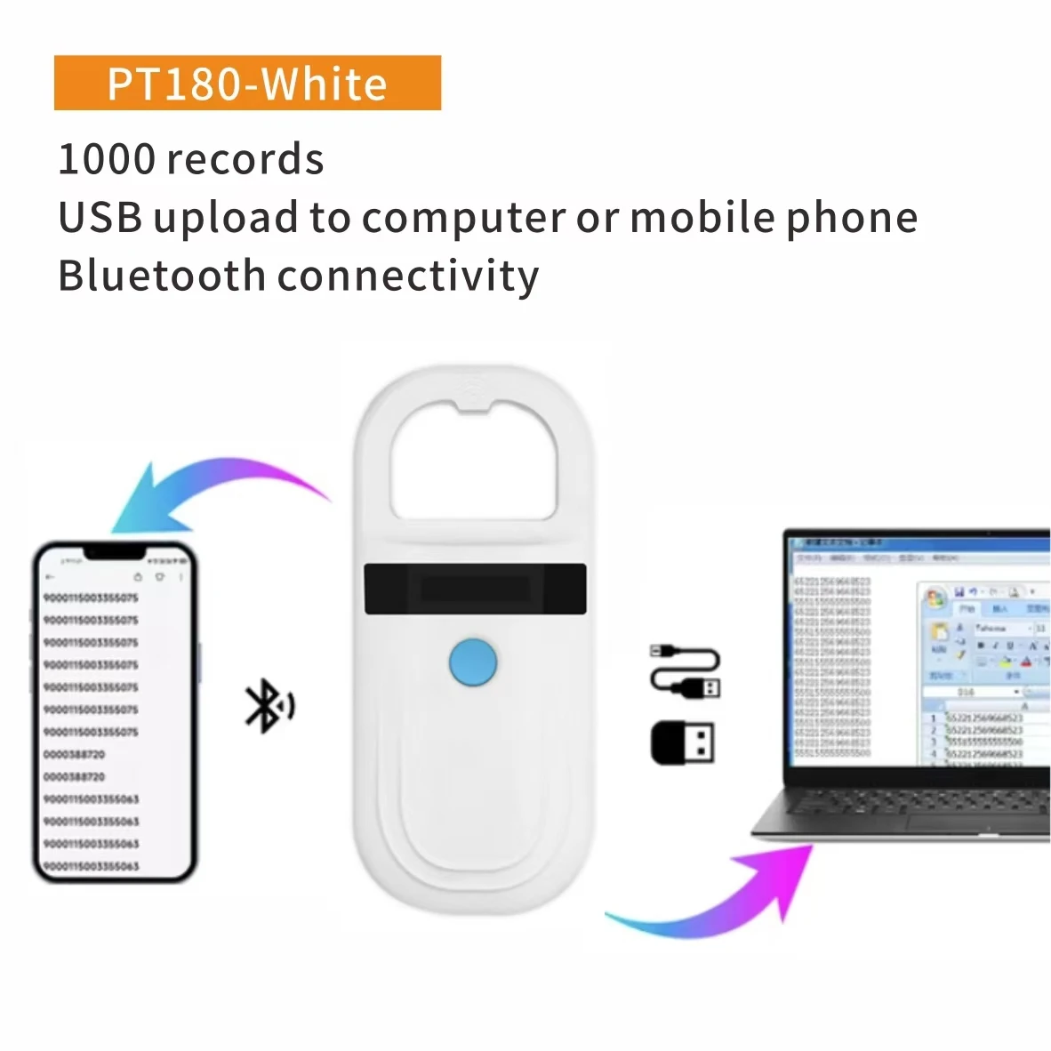 Bluetooth iso11784/5 fdx-b leitor de identificação de animais de estimação chip transponder usb rfid scanner de microchip portátil para cães, gatos, cavalos