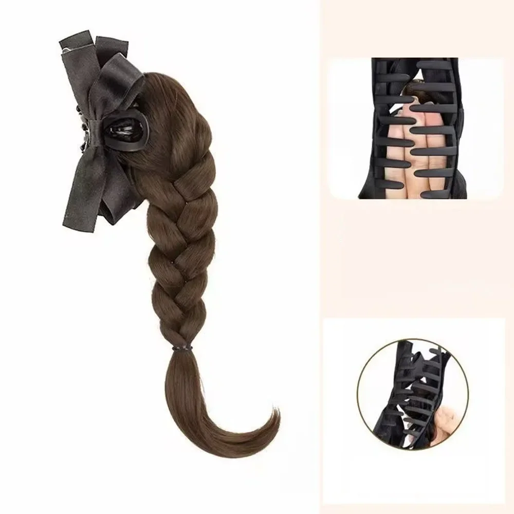 Twist Braid Synthetische Perücke Clip Bogen Hohe Pferdeschwanz Temperament Süße Natürliche Simulation Zurück Kopf Braid Haar Clip Perücke Tasche