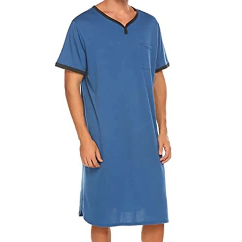 Mannen Korte Mouw Dunne Verlengde Leisure Pyjama Losse Huidvriendelijke Katoenen Gewaden Homewear Badjassen Vintage Nachtjapon M-3XL