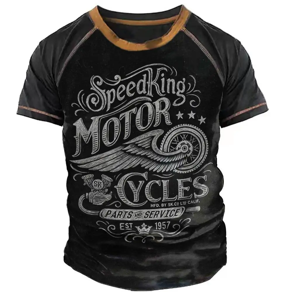 オートバイスポーツメンズ Tシャツファッション 3D プリント半袖ヴィンテージ Tシャツ男性のためのライドバイカーシャツ夏 O ネックルーズトップ