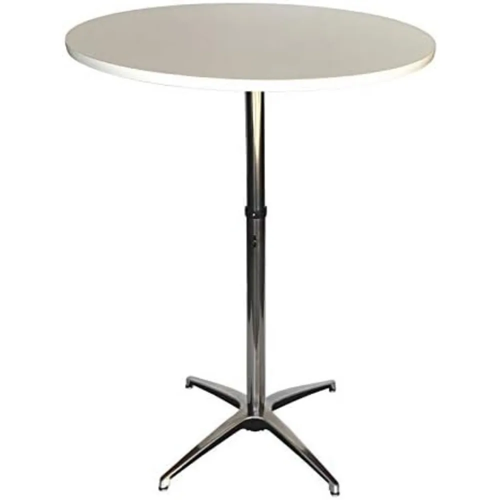 Adjustable Height Trade Show Bar and Cocktail Table (White, 30 Inch Diameter)