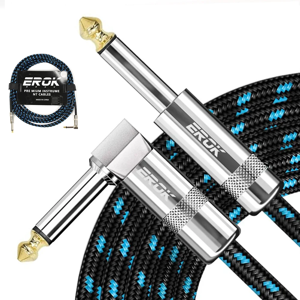 Cable de guitarra Premium EROK 1,5 M/3M/6M/10M Cable de instrumento de 1/4 pulgadas-Acorde de guitarra súper duradero-Cable AMP para bajo