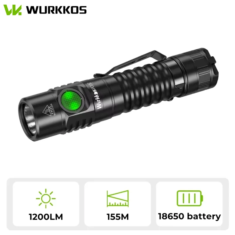 Wurkkos FC11C Nichia 519A Buck Circuit Hiking 18650 Flashlight Max ouput 1200 LM USB C Rechargeable EDC Torch Father's Day Gifts