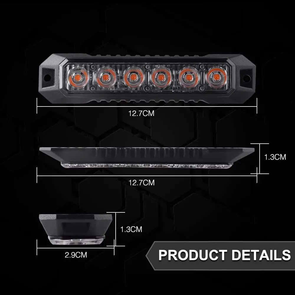 Strobe Mini-Kühlergrill-Licht, Oberflächenmontage, blinkende Lampen für LKW, Auto, Fahrzeug, LED-Kopf, Notfallleuchte, Gefahr, 6 LEDs, Warnlicht