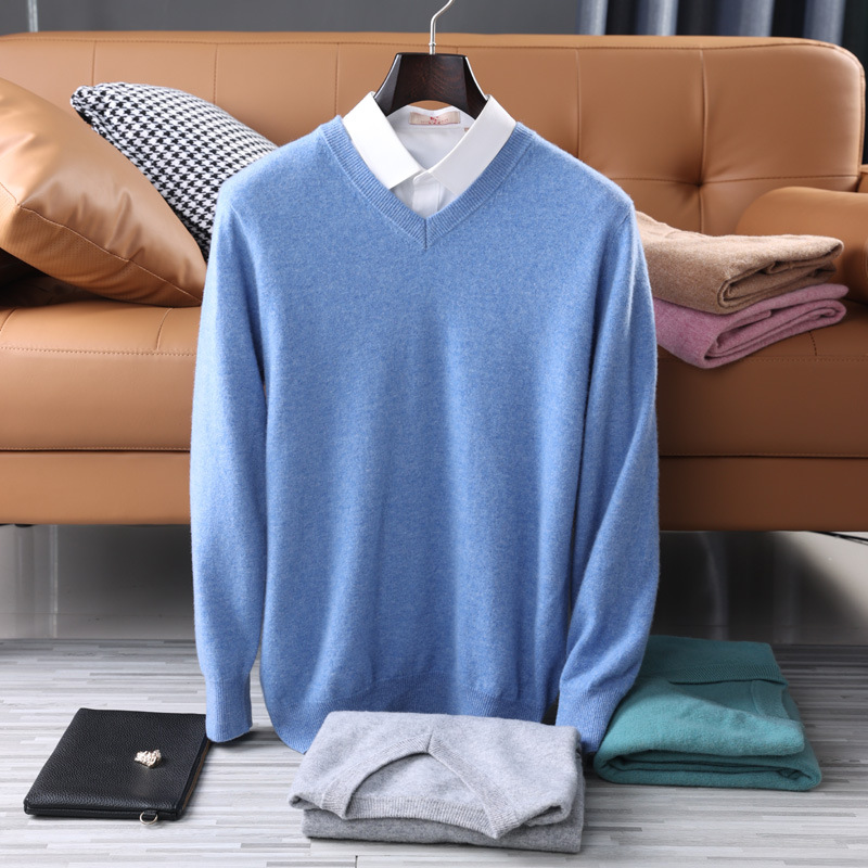 Men's Wool Warm Pullovers Sweater V-Neck Knit Winter Fit Tops Male Cashmere Knitwear Jumpers Bottoming Shirt Plus Size 5XL