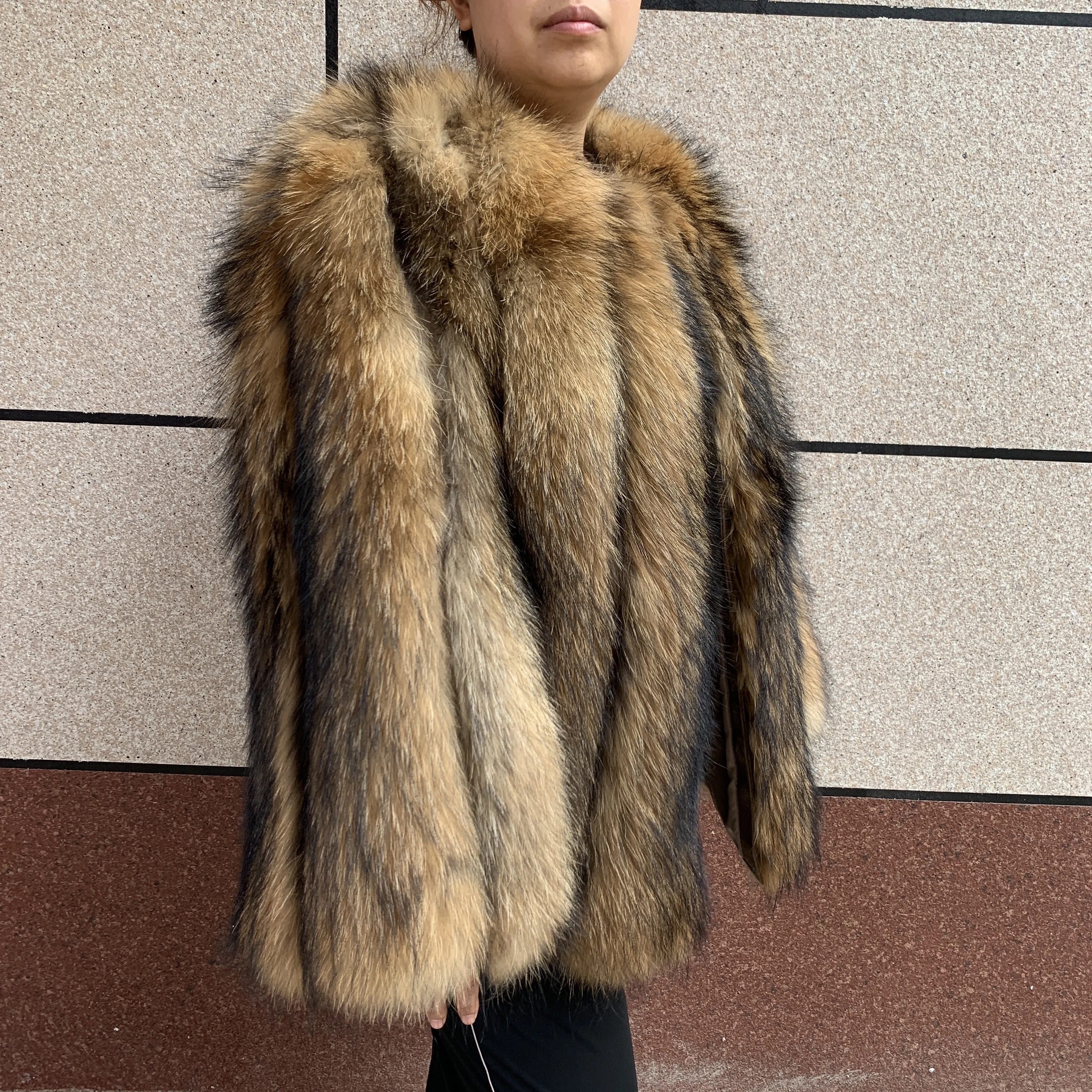 Nouveau style raton laveur vraie fourrure veste verticale manches verticales 100% manteau de fourrure véritable femmes hiver chaud veste de fourrure de renard verticale