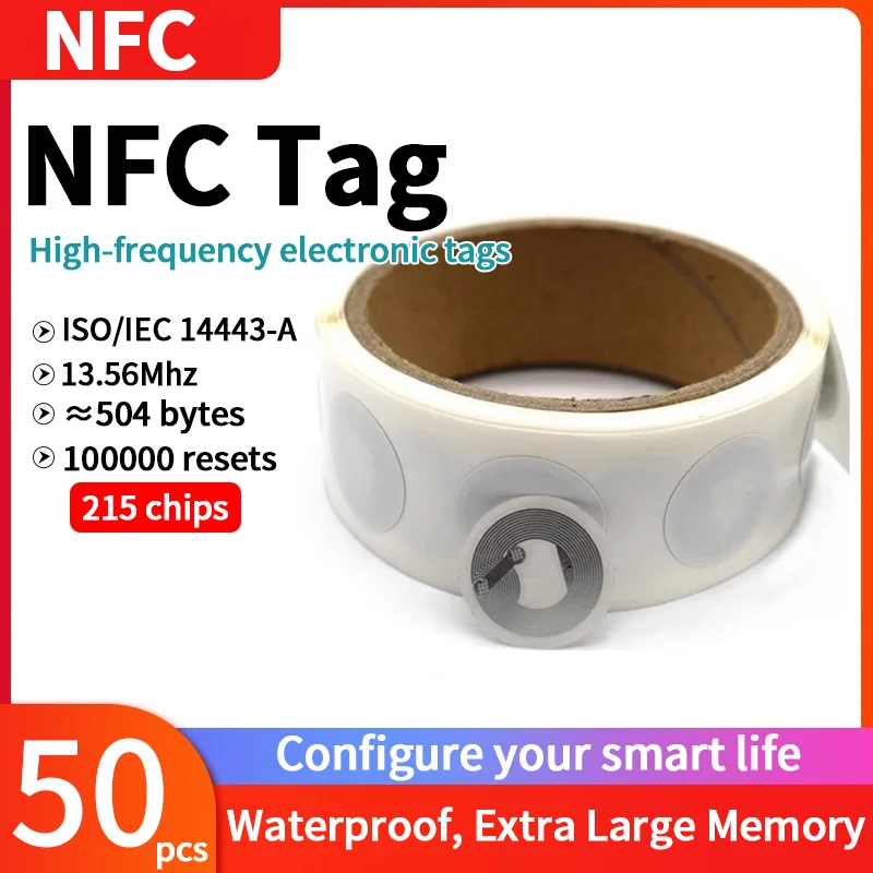 Ntag215 zelfklevende NFC-labeltagsticker 13,56 MHz ISO14443A wit universeel 215 RFID-telefoon beschikbaar zelfklevend label