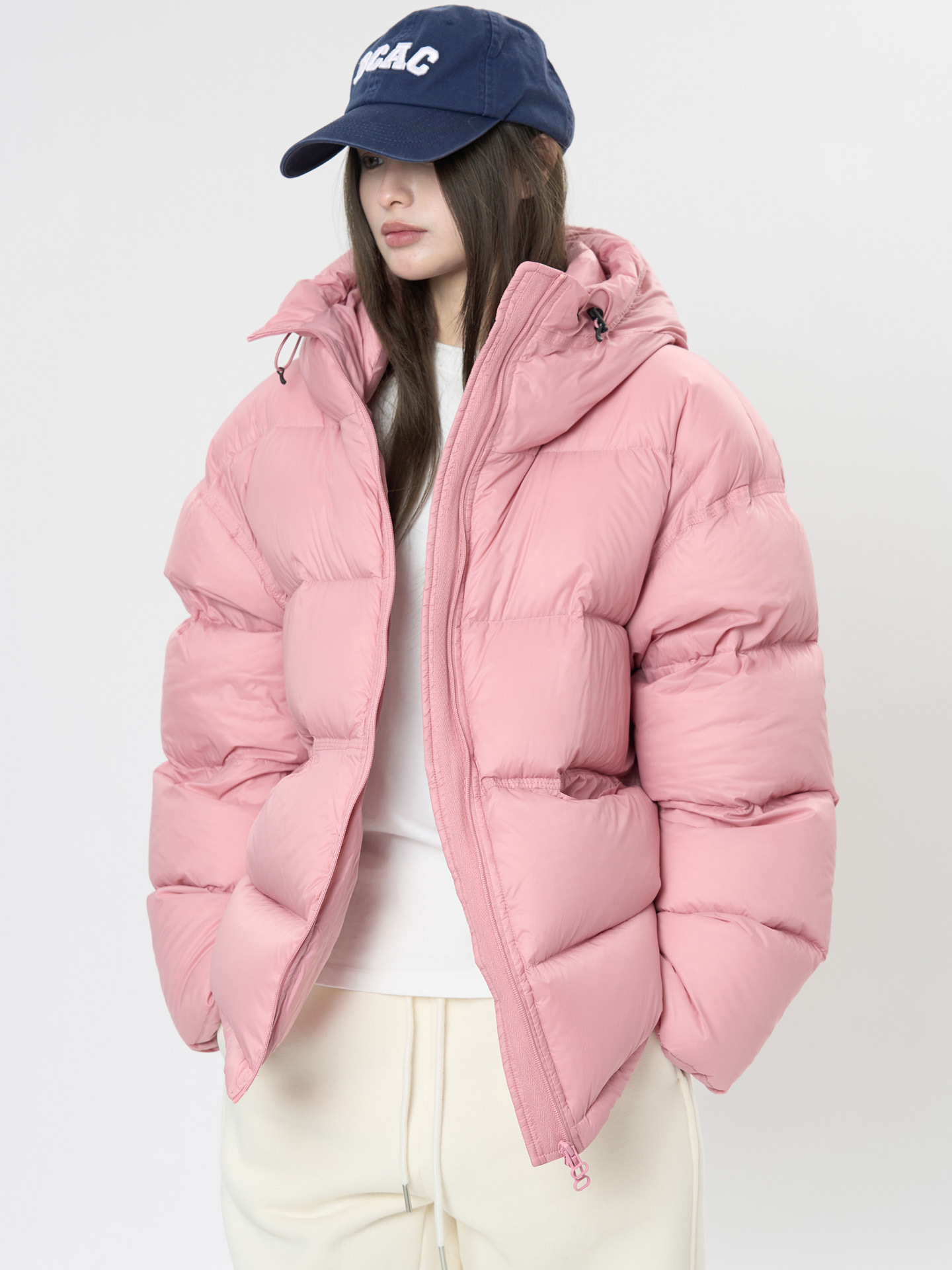 Doudoune décontractée à capuche pour femme, monochrome, ample, hiver