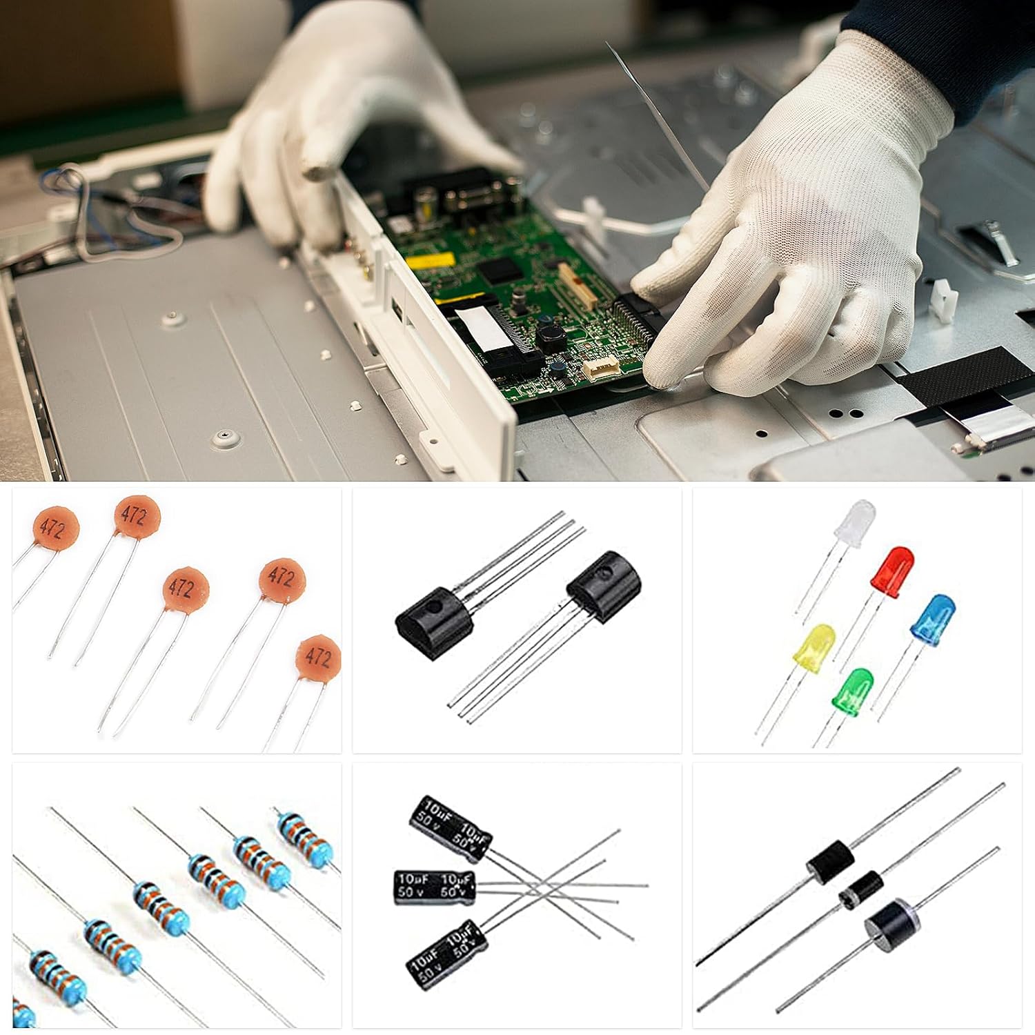 Kit de iniciación de componentes electrónicos, condensador de resistencia, paquete surtido de transistores de diodo LED para Arduino DIY, 1500 Uds.