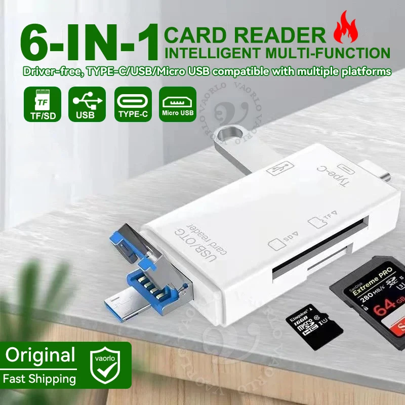 Lector de tarjetas SD TF tipo C OTG, adaptador de unidad flash micro USB 3.0 6 en 1, transferencia de alta velocidad de 5 Gbps, lector de tarjetas multifunción para PC, accesorios para portátiles,