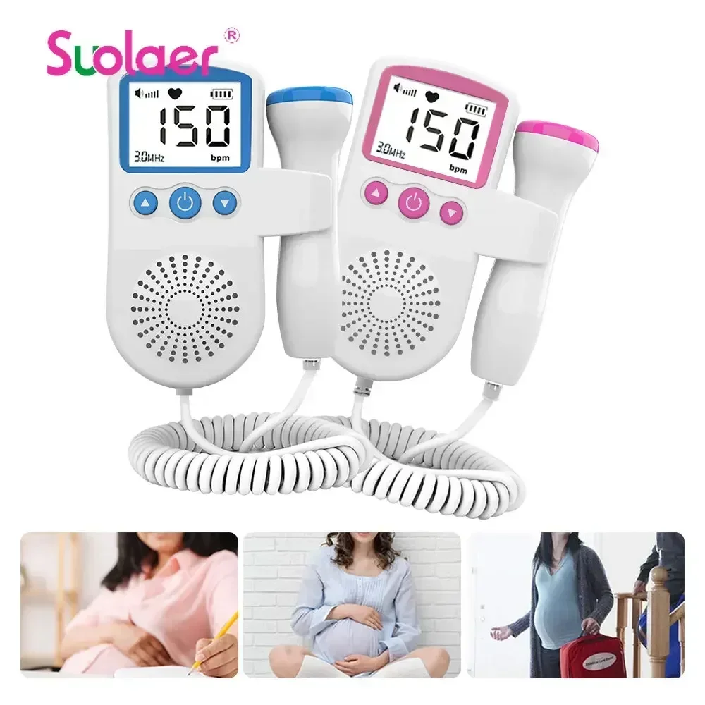 3MHz Doppler Của Thai Nhi Đo Nhịp Tim Cho Bé Mang Thai Nhịp Tim Báo Màn Hình LCD Có Đèn Nền Xung Đồng Hồ Không Có Bức Xạ Ống Nghe