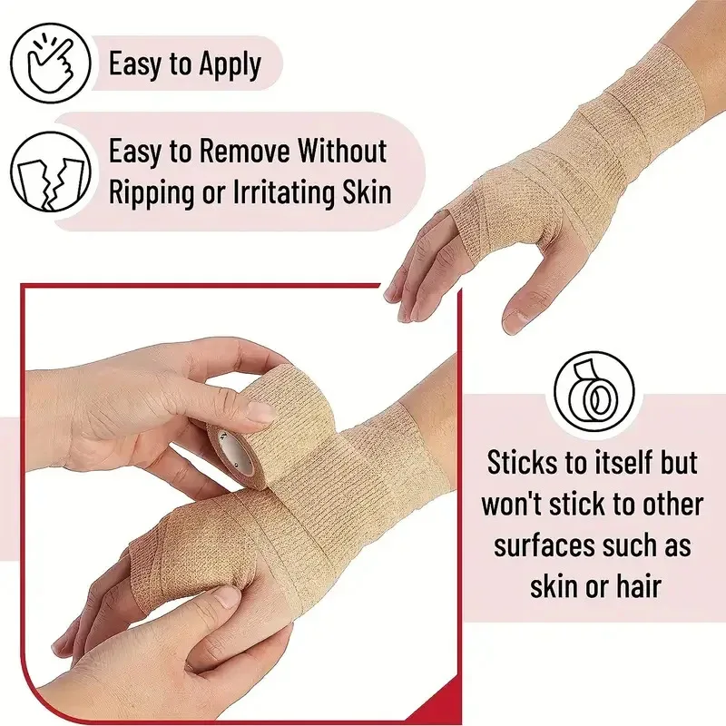 Vendaje adhesivo médico, cinta autoadhesiva deportiva elástica y transpirable, cinta para dedo envolvente Beige para muñeca y tobillo, 1/10 rollos