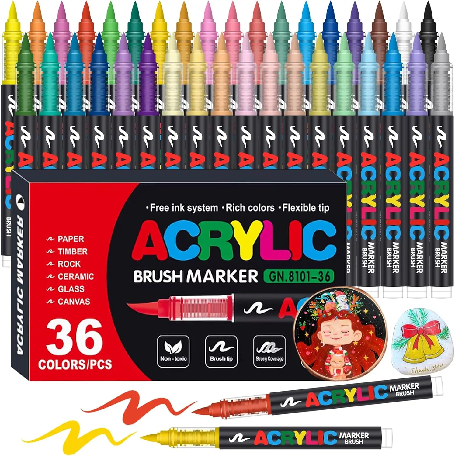 12-48 cores marcador de tinta acrílica diy à prova dwaterproof água escova macia ponta canetas de pintura para madeira pedra lona tecido de vidro ovo pintura de rocha