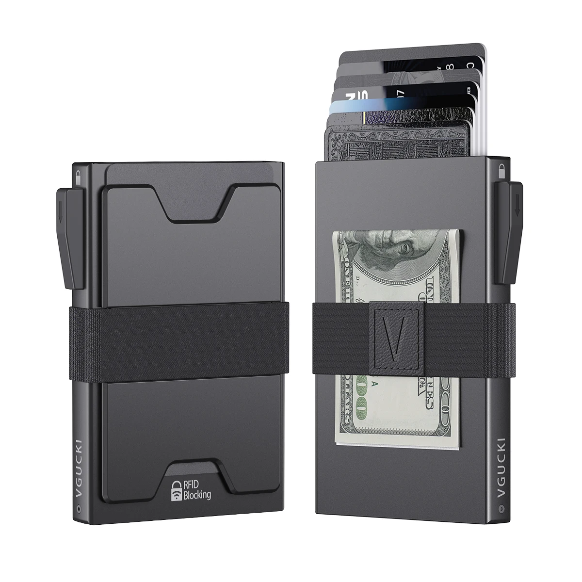 Tarjetero delgado de aluminio para hombre, placa posterior expandible duradera, billetera emergente de metal minimalista con bloqueo RFID, capacidad para más de 14 tarjetas y efectivo