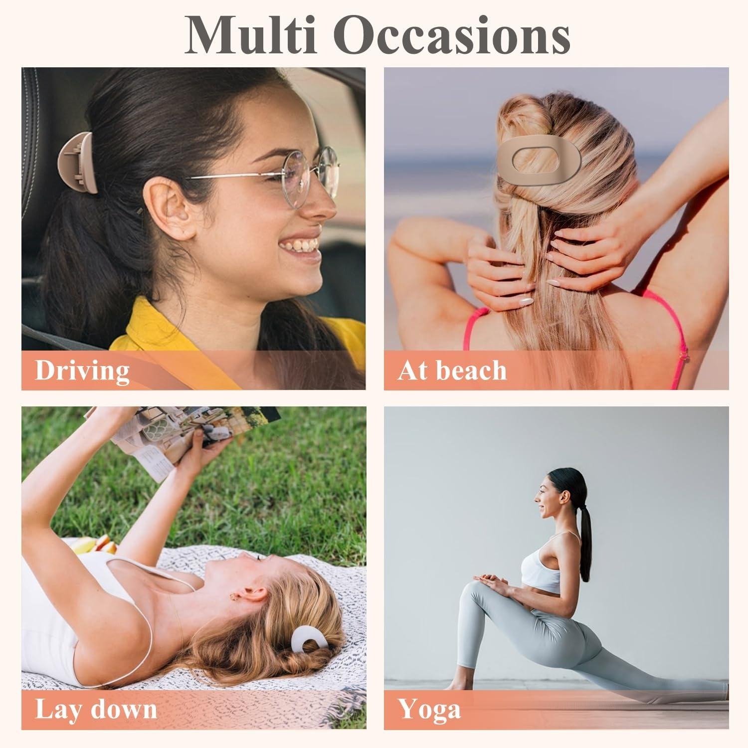 4 PCS Flat Hair Clips, Round Lay Down Hair Claw Clips for Women Girls, Comfortable Curved Flat Clips for Thick Thin Hair