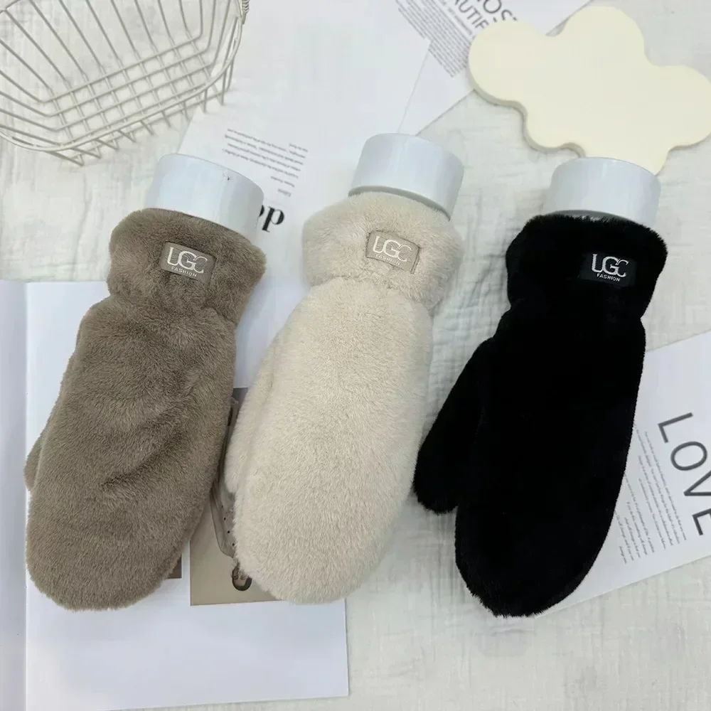 Invierno nuevo Simple Color sólido grueso felpa guantes cálidos estudiantes moda lindo todo guantes fríos