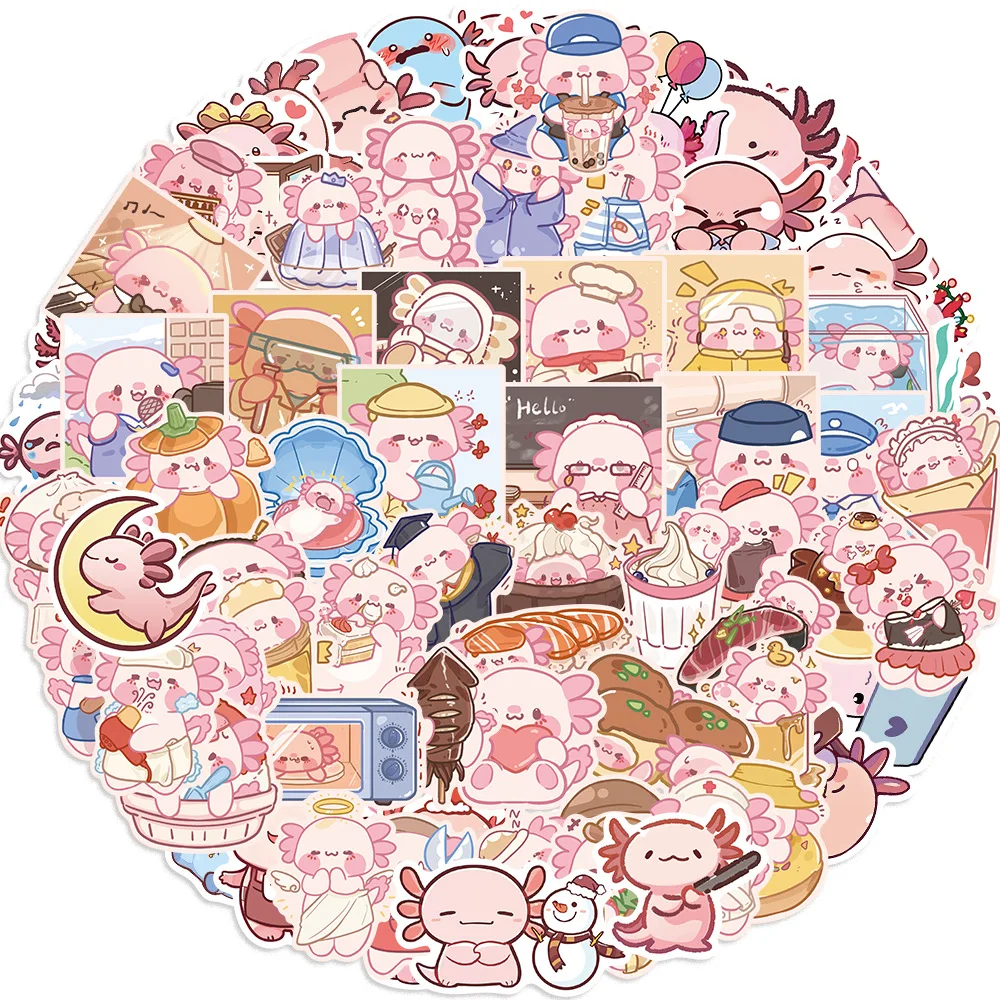 50/100PCS 만화 동물 재미 있은 Axolotl 스티커 낙서 방수 크리 에이 티브 트렌드 장식 전사 술 노트북 전화 어린이 장난감