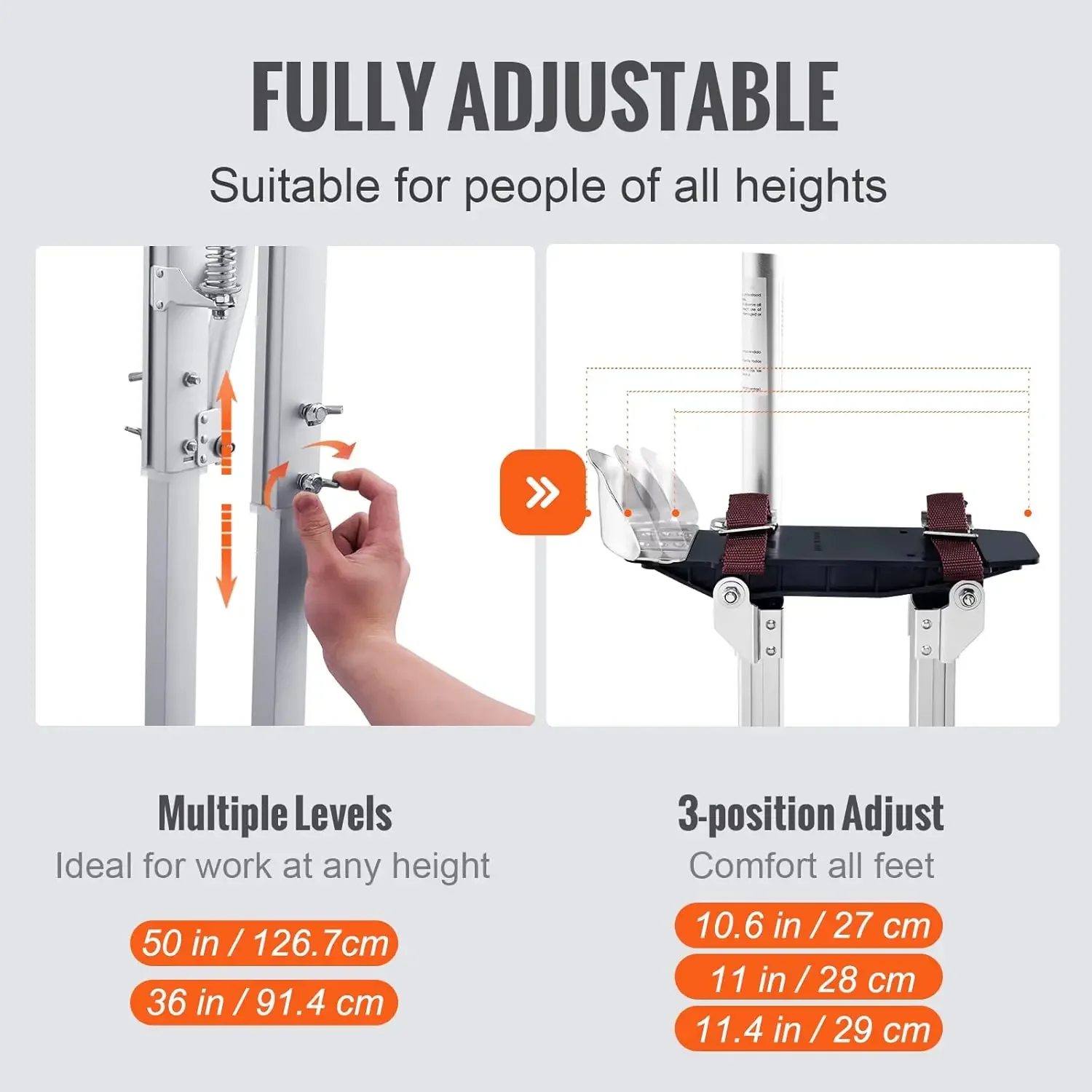 Drywall Stilts, 36''-50'' Adjustable Aluminum Tool Stilts with Protective Knee Pads, Durable and Non-Slip Work Stilts for