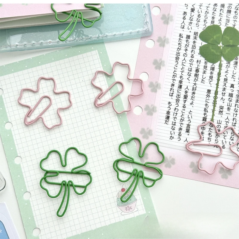 10 ชิ้น/เซ็ต Ins การออกแบบสร้างสรรค์ Clover กระดาษคลิปสีเขียวสีชมพูสมุดภาพกระดาษคลิป DIY Decor Photocard MeMO Pad คลิป PIN
