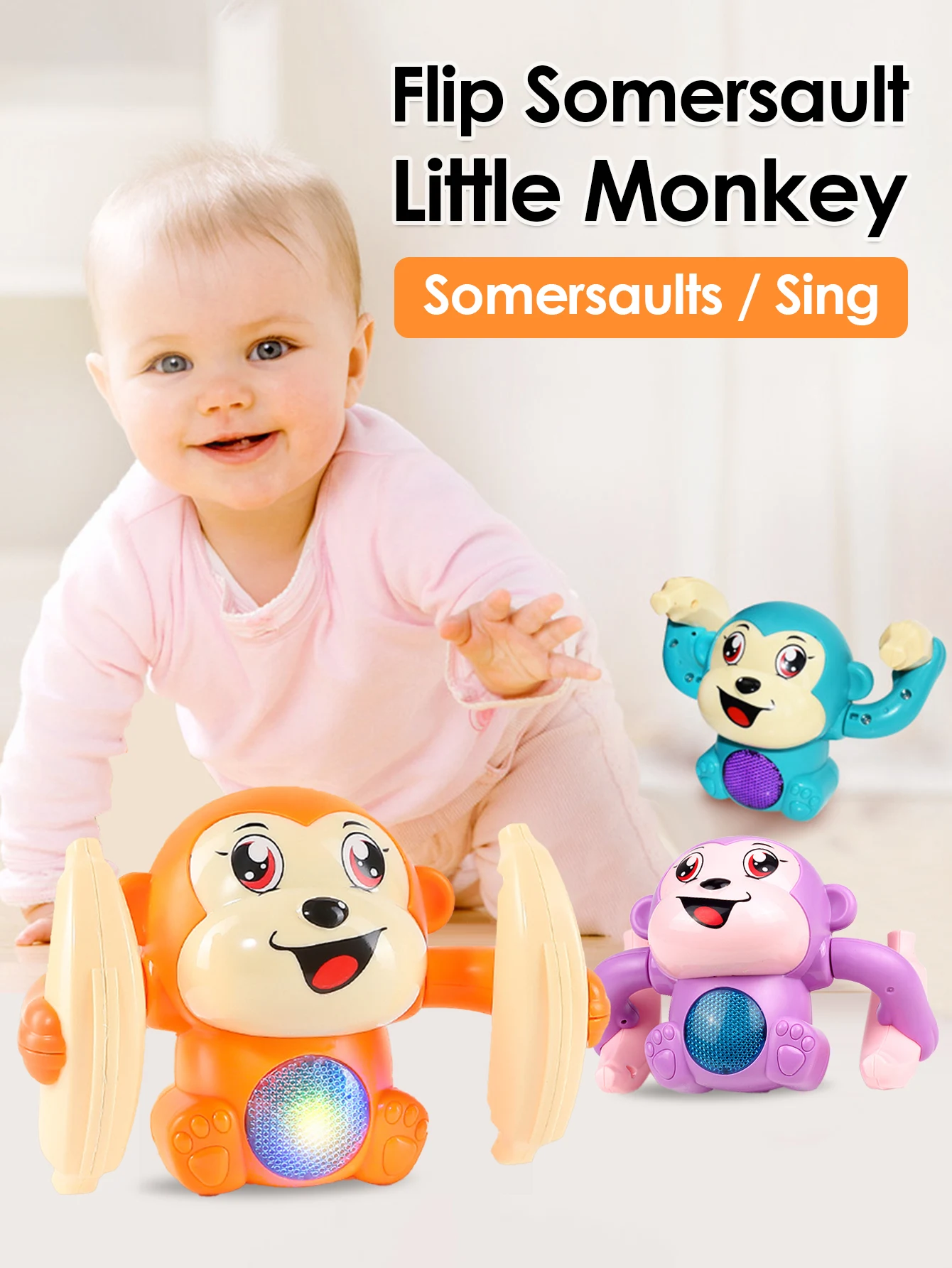 1 brinquedo do bebê elétrico rolando macaco luz música quebra-cabeça som prompt macaco brinquedo das crianças presente brinquedo de educação pré-escolar