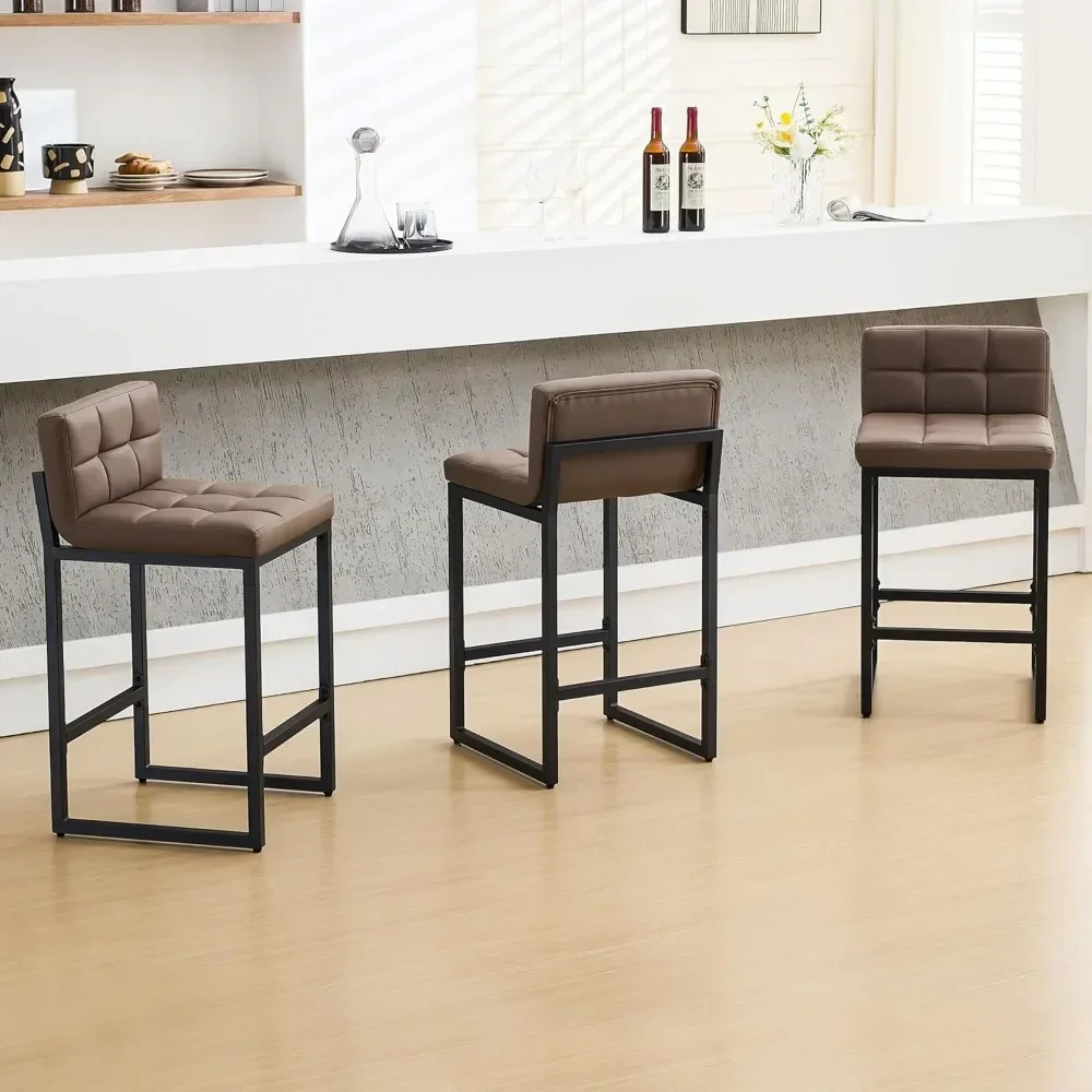 Bar Stools , Upholstered PU Leather Counter Height Barstools with Low Back and Thickened Metal Legs, Modern Chairs