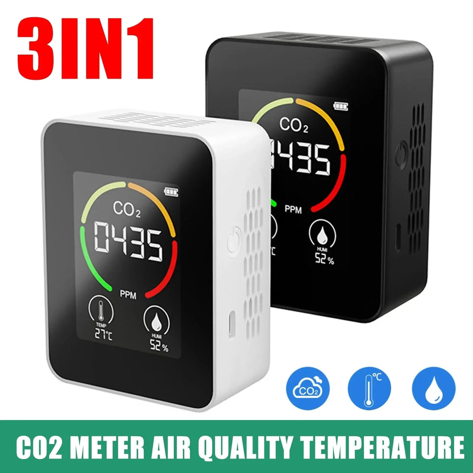 Medidor de CO2 3 en 1, temperatura del aire, Detector LCD de dióxido de carbono, calibración automática, Monitor de calidad del aire, 400-5000PPM PPM