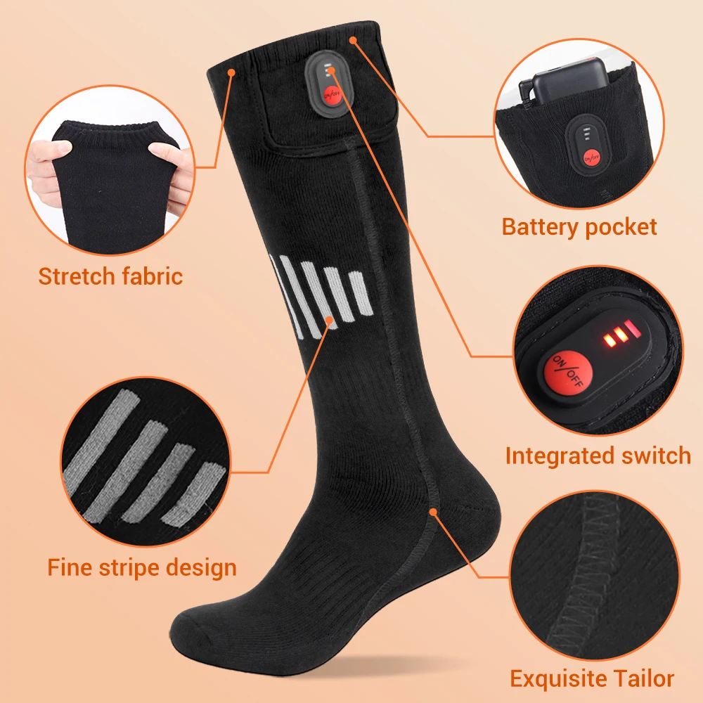 65 ℃   Calcetines calefactables cálidos para invierno, calcetines calefactores recargables por USB de 4000mAh, botas calefactables para esquí al aire libre, calcetines para esquiar en moto de nieve