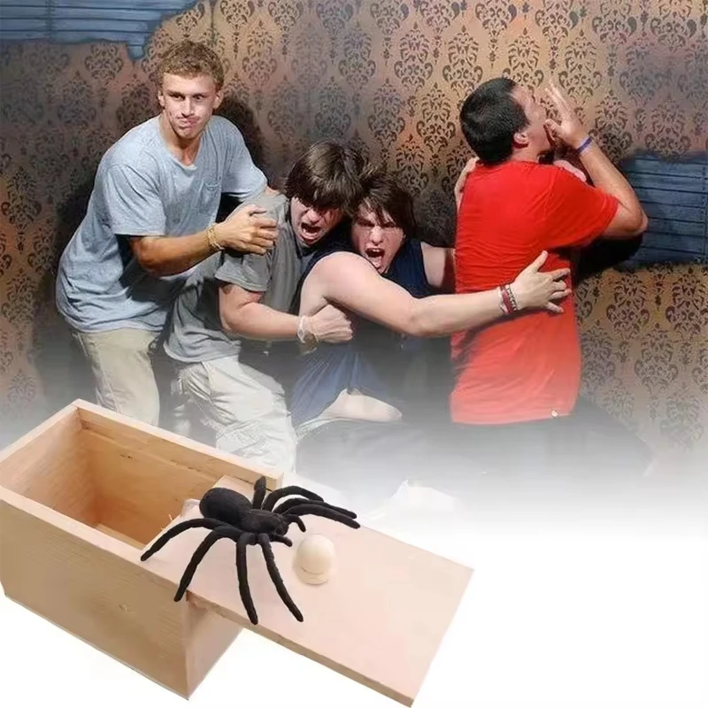 แมงมุมไม้ในกล่องตลกของเล่นเล่นตลก Scare ของเล่นตลกฮาโลวีนเล่นของขวัญ Surprising Trick กล่องสําหรับผู้ใหญ่ Fool Party Props