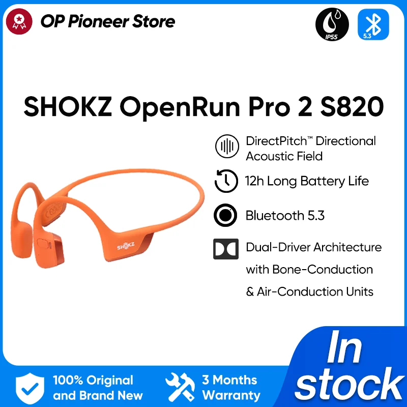 Оригинальные Bluetooth-наушники SHOKZ OpenRun Pro 2 S820, IP55, водонепроницаемые наушники с костной проводимостью, музыкальные спортивные беспроводные наушники