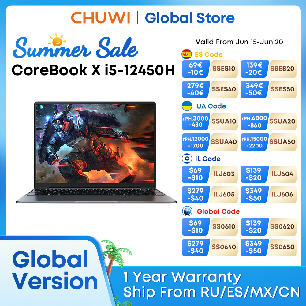 Игровой ноутбук CHUWI CoreBook X, 14-дюймовый FHD-экран i5-12450H, 8 ядер, 16 ГБ ОЗУ, 512 ГБ SSD, WIFI, 6 Windows 11, игровой ноутбук, ПК 2024